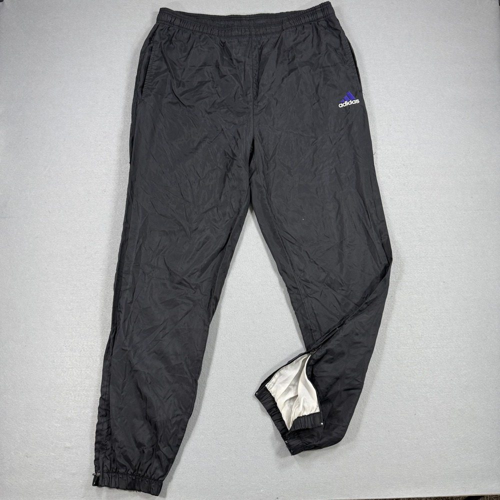 Vintage Adidas Track Pant Men Medium Black Ankle Zip Windbreaker Gym Run Workout
